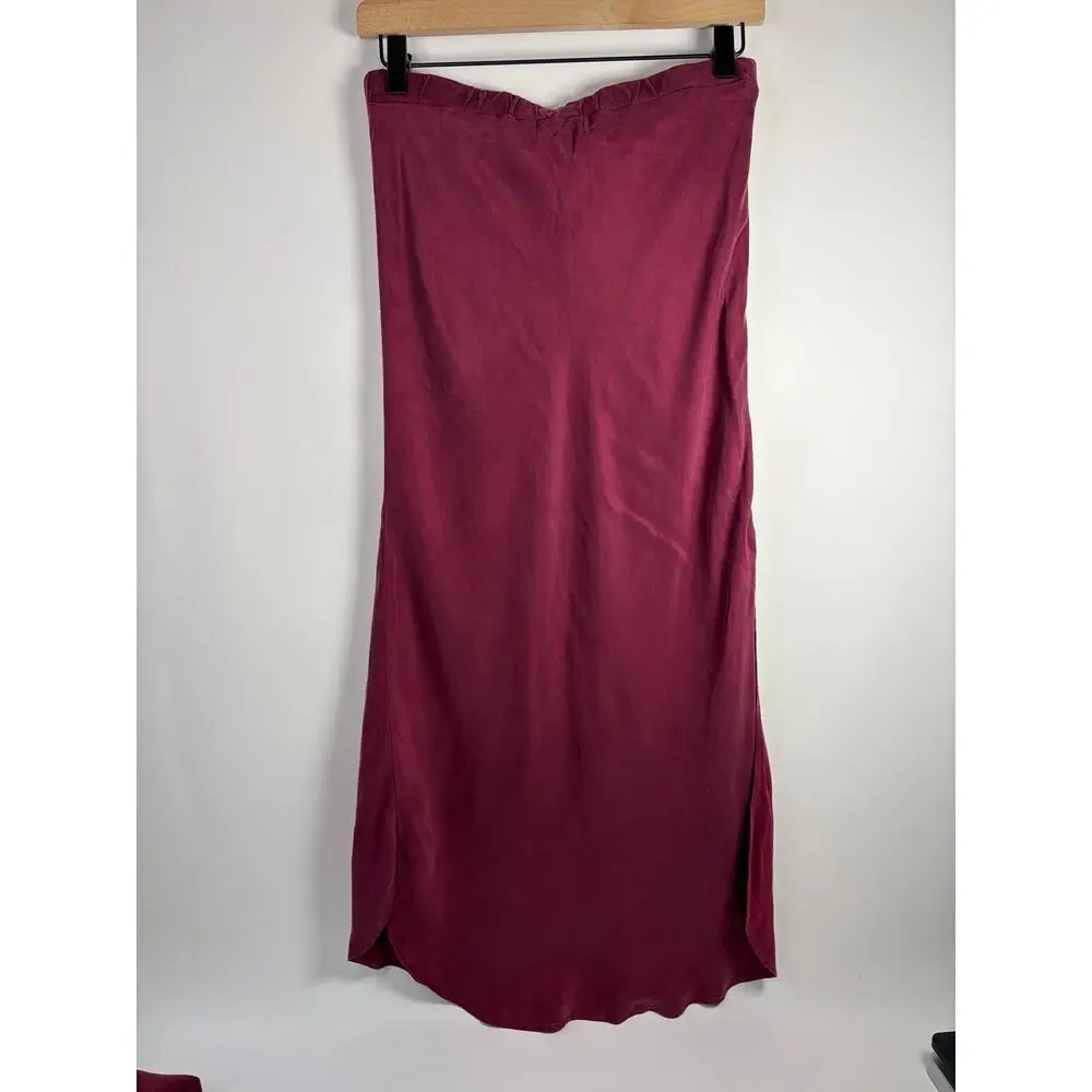 Bella Dahl Deep Plum Cupro Satin Bias Halter and Matching Skirt 2pc Set Small